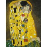 After Gustav Klimt - The Kiss, oil on board, framed, 55cm x 42cm : For Further Condition Reports