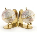 Pair of Reploge World Classic globe brass bookends, each 16cm high : For Further Condition Reports