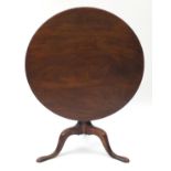 Circular Georgian mahogany snap top table, 68cm high x 86cm in diameter : For Further Condition