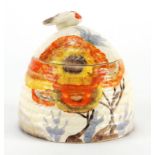 Clarice Cliff Bizarre pottery honey pot and cover, hand painted in the Rhodanthe pattern, factory