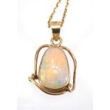 9ct gold opal pendant on a 9ct gold necklace, the pendant 2.2cm in length, approximate weight 3.