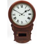 Painted drop dial wall clock with Roman numerals, carved with flowers, 59cm high : For Further