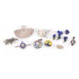 Antique and later jewellery including a silver enamel Military brooch, silver and enamel locket
