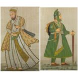 Two Mughal princes, near pair of Indian gouache's on silk, each framed, the largest 69cm x 49cm :For