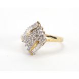 9ct gold diamond cluster cocktail ring, size U, approximate weight 4.0g : For Further Condition