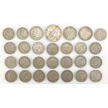 British pre decimal pre 1947 coins including 1935 rocking horse crown and two shillings, approximate