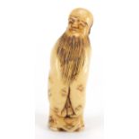 Japanese carved ivory Netsuke of an elder, incised marks to the base, 5cm high : For Further