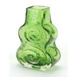 Whitefriars meadow green textured cello vase, designed by Geoffrey Baxter, 18.5cm high :For