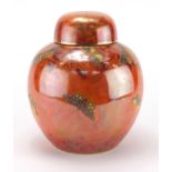 Carlton Armand Lustre Ware ginger jar and cover, hand painted and gilded with butterflies onto an