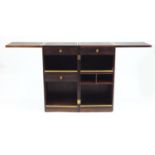 Rosewood Campaign style folding bar, with inset brass handles and mounts, 90cm H x 60cm W x 45cm D