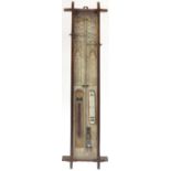 19th century oak cased Admiral Fitzroy's wall barometer, 105.5cm high :For Further Condition Reports