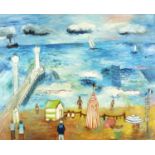 Beach scene, Spanish school oil on canvas board, bearing a signature Nadal, framed, 52cm x 43cm :
