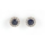 Pair of 9ct white gold sapphire and diamond halo earrings, 7mm in diameter, approximate weight 1.