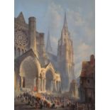 Edwin Dolby - Chartres Cathedral, watercolour, George Rowney & Co's label verso, mounted and framed,