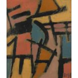 Abstract composition, oil on canvas, bearing a signature Durrant and inscriptions verso, mounted and