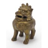 Chinese bronze Dog of Foo design censer and cover, 12.5cm high :For Further Condition Reports Please
