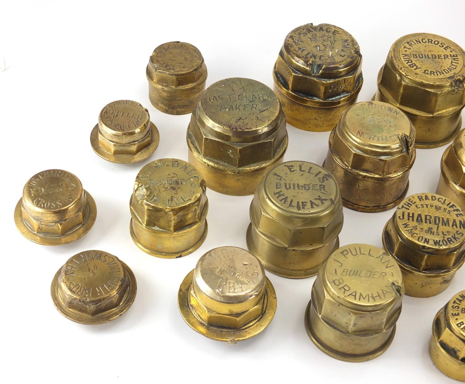 19th century brass hub nuts including F Daines, B Barnaby, J Pullan and J Hardman & Sons, the - Image 2 of 4