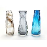 Three Whitefriars knobbly vases, designed by William Wilson & Harry Dyer, the largest 25.5cm high :
