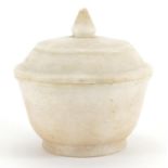 Egyptian carved alabaster pot and cover, 14cm high :For Further Condition Reports Please Visit Our