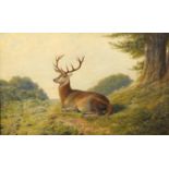 Attributed to Friedrich Wilhelm Keyl - Portrait of a stag in a landscape, 19th century oil on