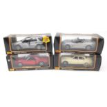 Four Maisto die cast vehicles with boxes, scale 1:18, Mercedes Benz ML320, 98 Corvette, Jaguar