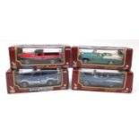 Four Legends die cast vehicles with boxes, scale 1:18, Ford Ranchero, Toyota Land Cruiser and two