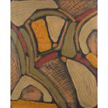 Abstract composition, oil on canvas, bearing a signature John Wells, unframed, 56.5cm x 45.5cm :