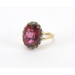 9ct gold pink stone and diamond ring, size O, approximate weight 4.0g : For Further Condition