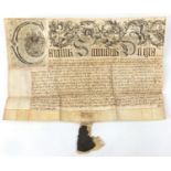 Charles II hand inscribed recovery document on vellum, with the Royal Coat of Arms, part wax seal