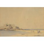 Martin Hardie - Figures on a beach, pencil and watercolour, mounted and framed, 34.5cm x 23.5cm :For
