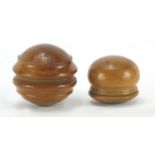 Two vegetable ivory powder pots, the largest 4cm high : For Further Condition Reports Please Visit