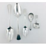 Georgian and later silver spoons including two tablespoons and two caddy spoons, various