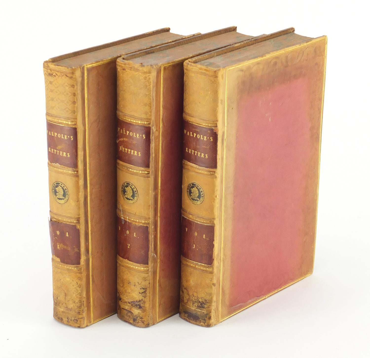 Letters of Horace Walpole, set of three early 19th century leather bound hardback books, volumes