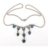 Stylish silver and opal necklace, 44cm in length, approximate weight 10.5g : For Further Condition