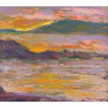 Sunset seascape, oil on board, bearing a signature Mary Armour and inscribed verso, mounted and