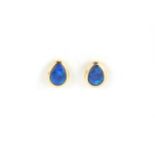 Pair of 14ct gold opal tear drop earrings, approximate weight 1.0g : For Further Condition Reports