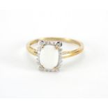 9ct gold opal and diamond ring, size U, approximate weight 2.5g :For Further Condition Reports