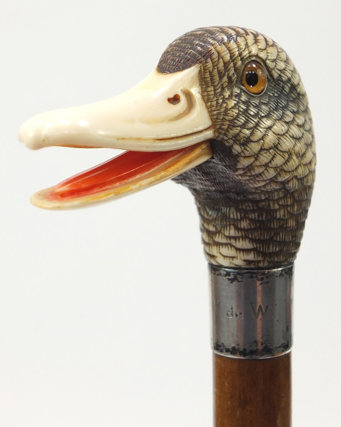 19th century parasol with carved ivory ducks head handle by Brigg & Sons, the ducks head having - Image 2 of 13