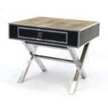 Contemporary chrome and leather centre table with shagreen top, 60cm H x 70.5cm W x 60.5cm D : For