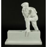 Schwarzburger Werkstätten porcelain figure of a man resting with a walking stick, together with a