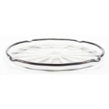 Daum Nancy black rim glass tray, etched Daum Nancy around the outside rim, 34cm in diameter :For