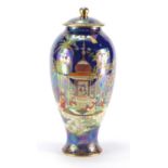 Carlton Ware Lustre baluster vase and cover, hand painted and gilded in the Persian pattern, factory