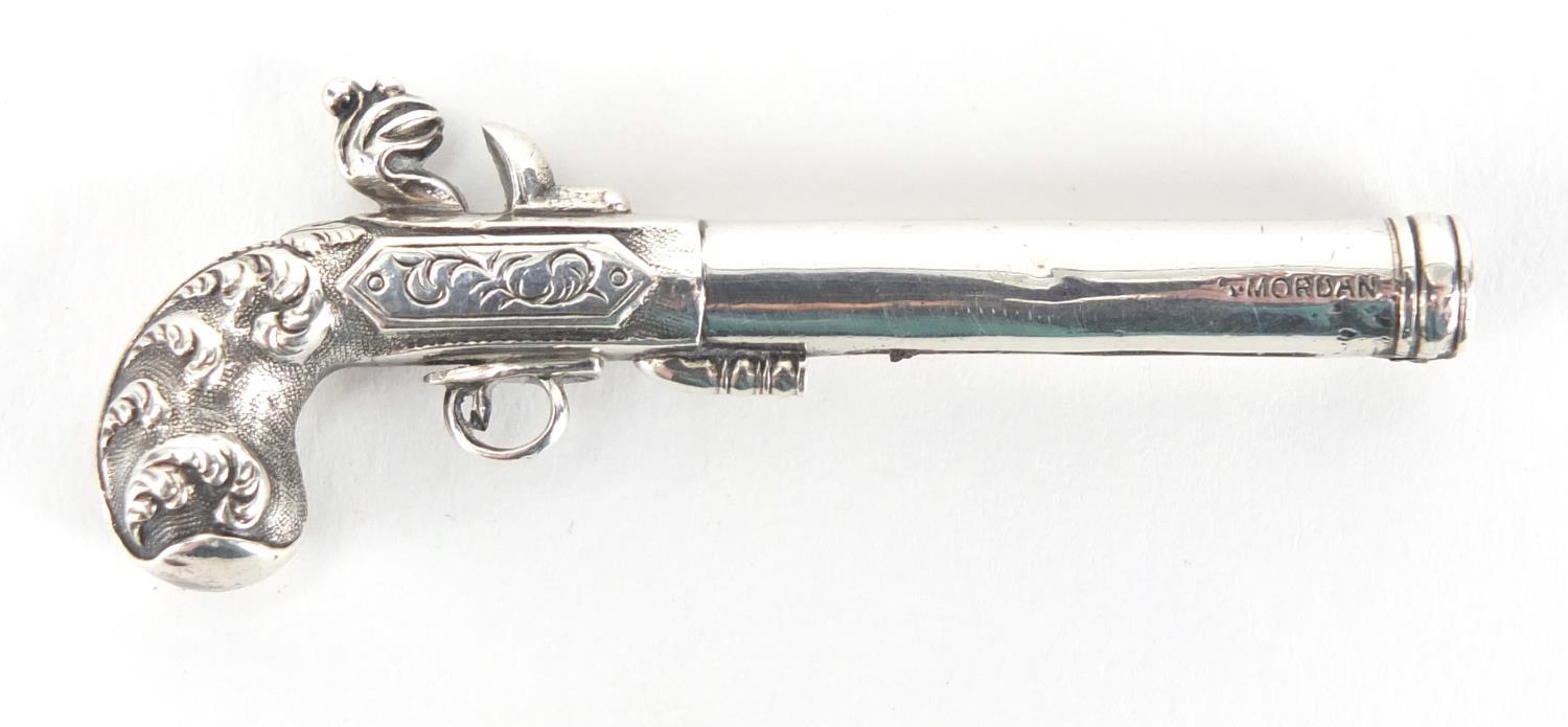 19th century S Mordan & Co unmarked silver propelling pencil in the form of a flintlock pistol