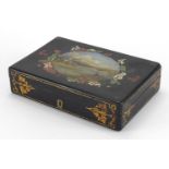 Victorian Papier-mâché lacquered box by Jennens and Bettridge, the hinged lid hand painted with