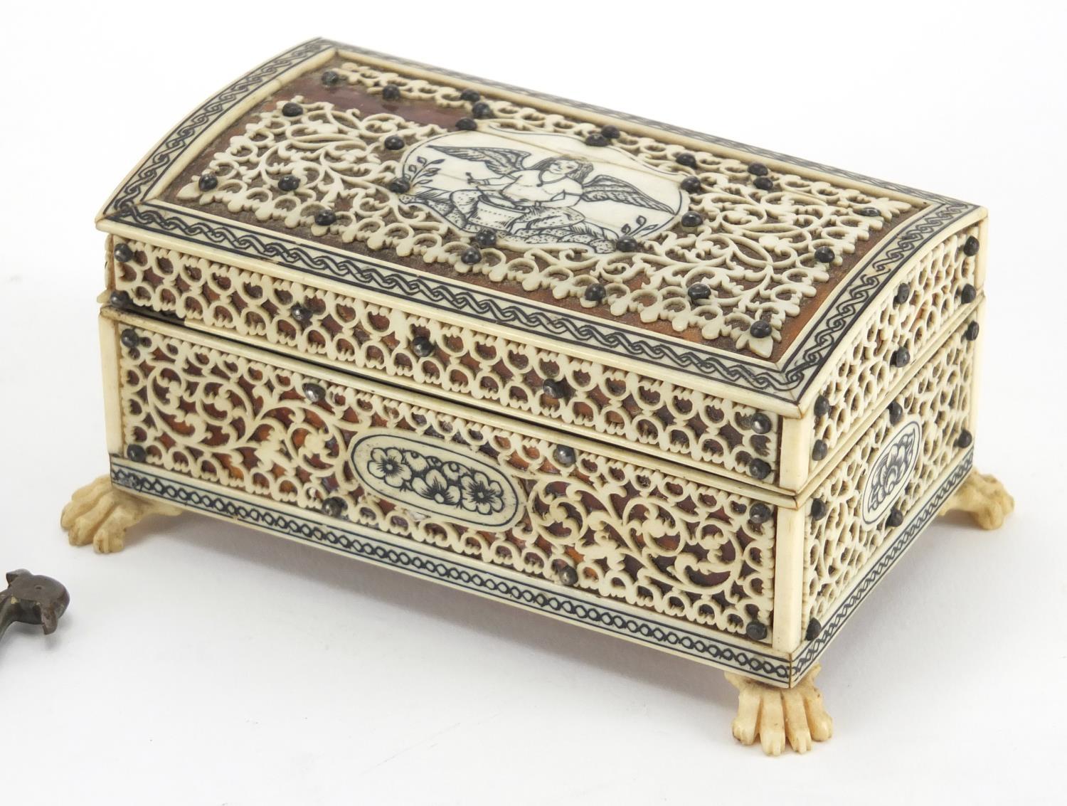 Vizagapatam ivory, blonde tortoiseshell and sandalwood casket, together with a pair of Indian - Image 3 of 6