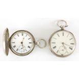 Two gentleman's silver pocket watches with fusee movements, one marked Beringer, the largest 5cm