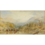 C Pearson 1873 - Cattle in water before mountains, watercolour, mounted and framed, 52,5cm x 28,