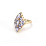 9ct gold tanzanite cluster ring, size N, approximate weight 3.9g : For Further Condition Reports