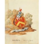 Charles D'Oyly - Heraldic crest, Gaudeo, early 19th century watercolour with gold leaf, inscribed