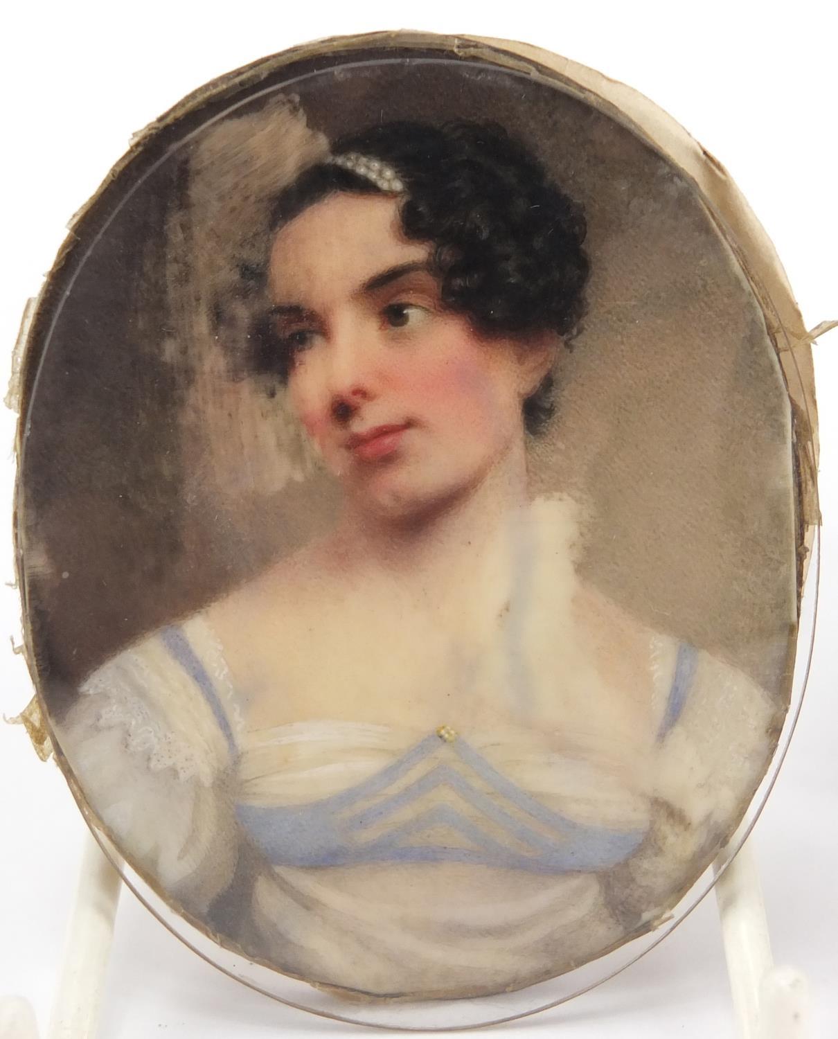 Attributed to William Haines - Oval Georgian hand painted portrait miniature of J M Herries, - Image 2 of 4